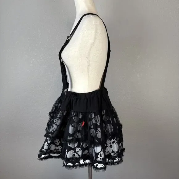 Tripp NYC Suspenders Skull Mini Skirt Size XXL Black White Tulle Ruffle Goth - Picture 5 of 11